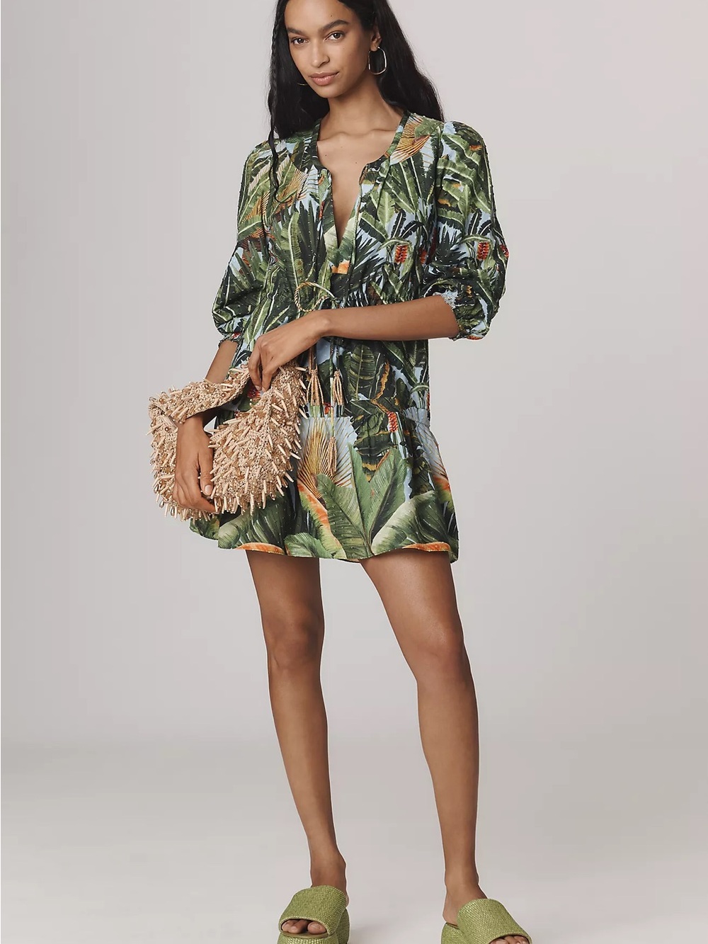 NWOT FARM RIO Amazonia Forest Long-Sleeve Mini Dress